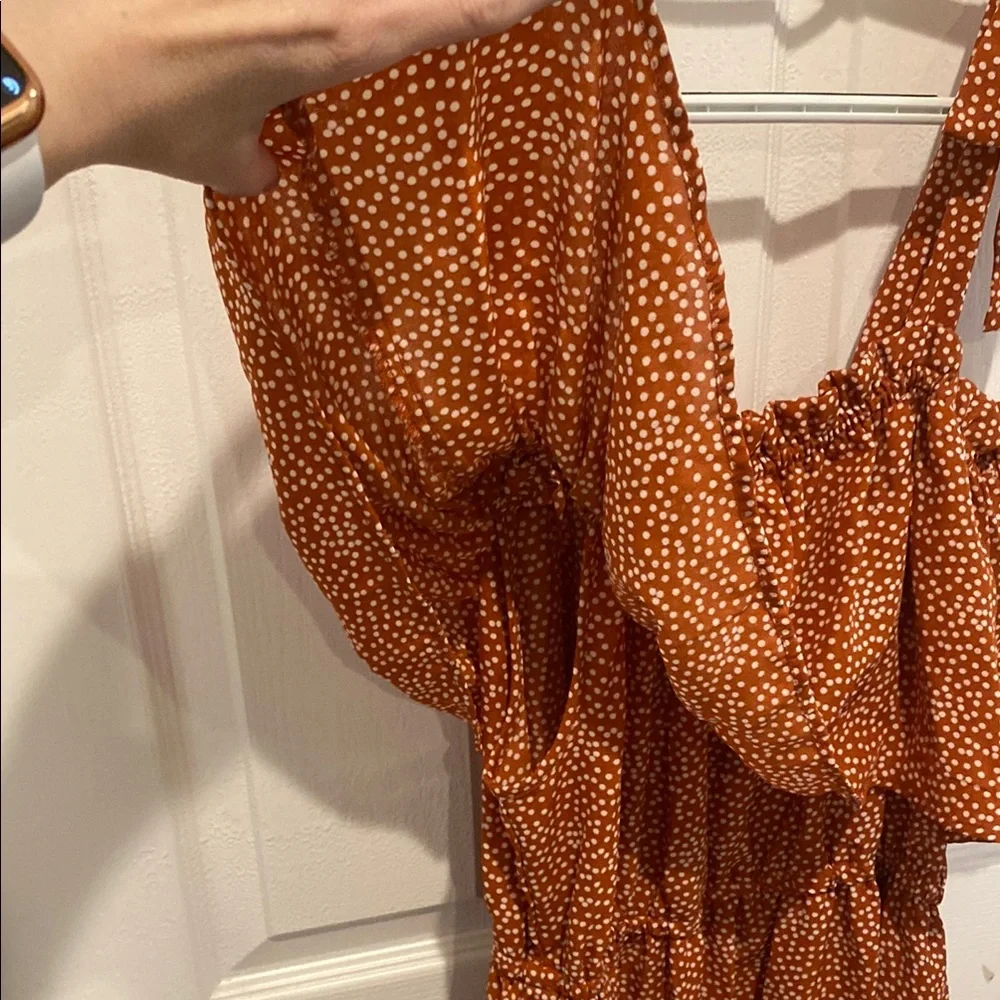 Rust Color Ruffle Tie-Strap Dress - Picture 2 of 8